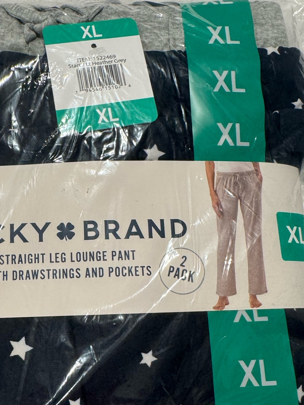 Lucky Brand for Costco Lounge Pants - Navy White Stars and Heather Grey (2 Pack)